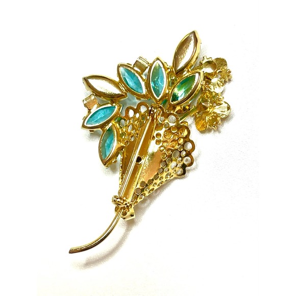 VINTAGE Brooch Blue Givre Rhinestone Vtg Flower Estate Costume Jewelry Pin AU06 - Picture 5 of 6